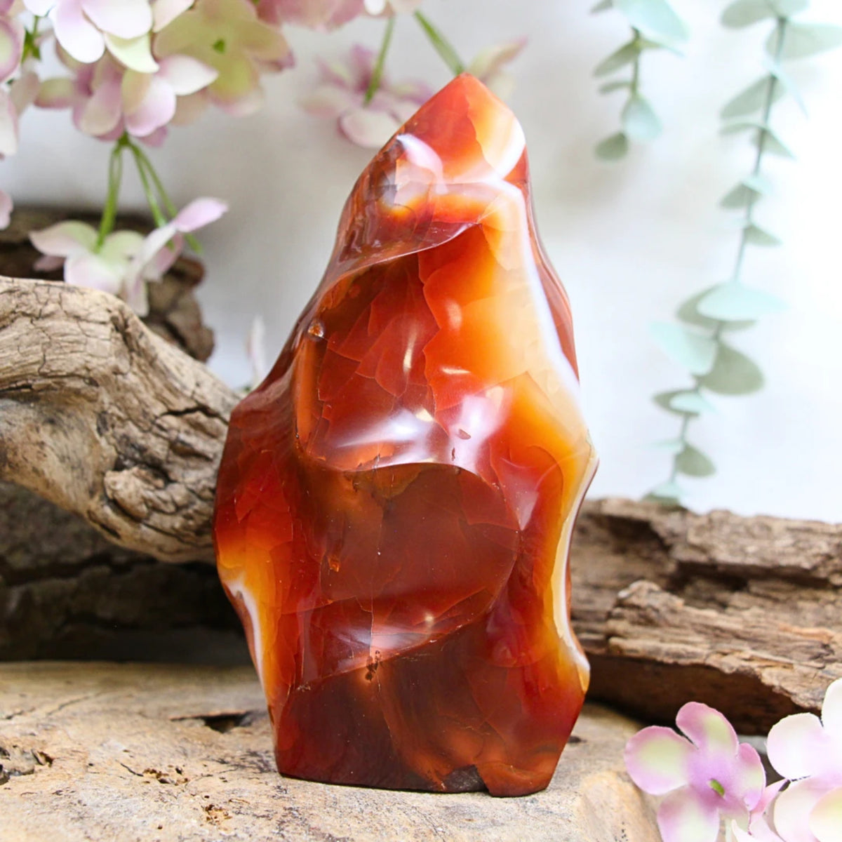 Karneol feng shui flamma, orange till rödbrun, 13,5 cm, nr 13