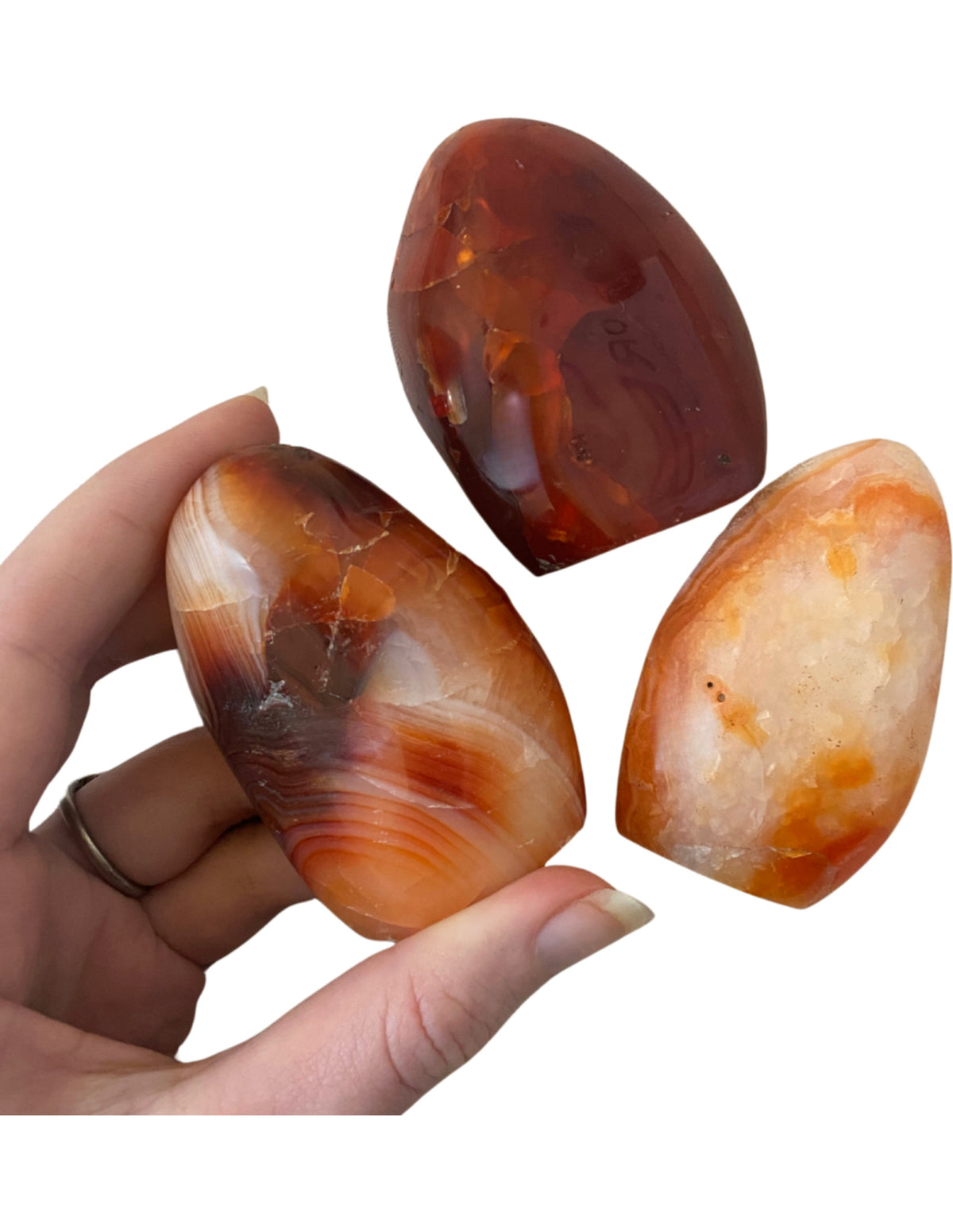 Karneol skulptur, orange, 100 till 150 g, 6 till 10 cm