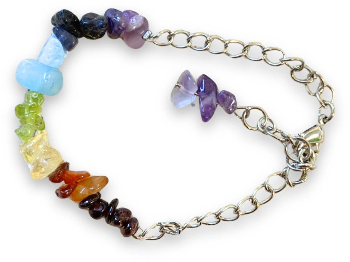 Chakra armband med splitstenar, försilvrat, justerbart