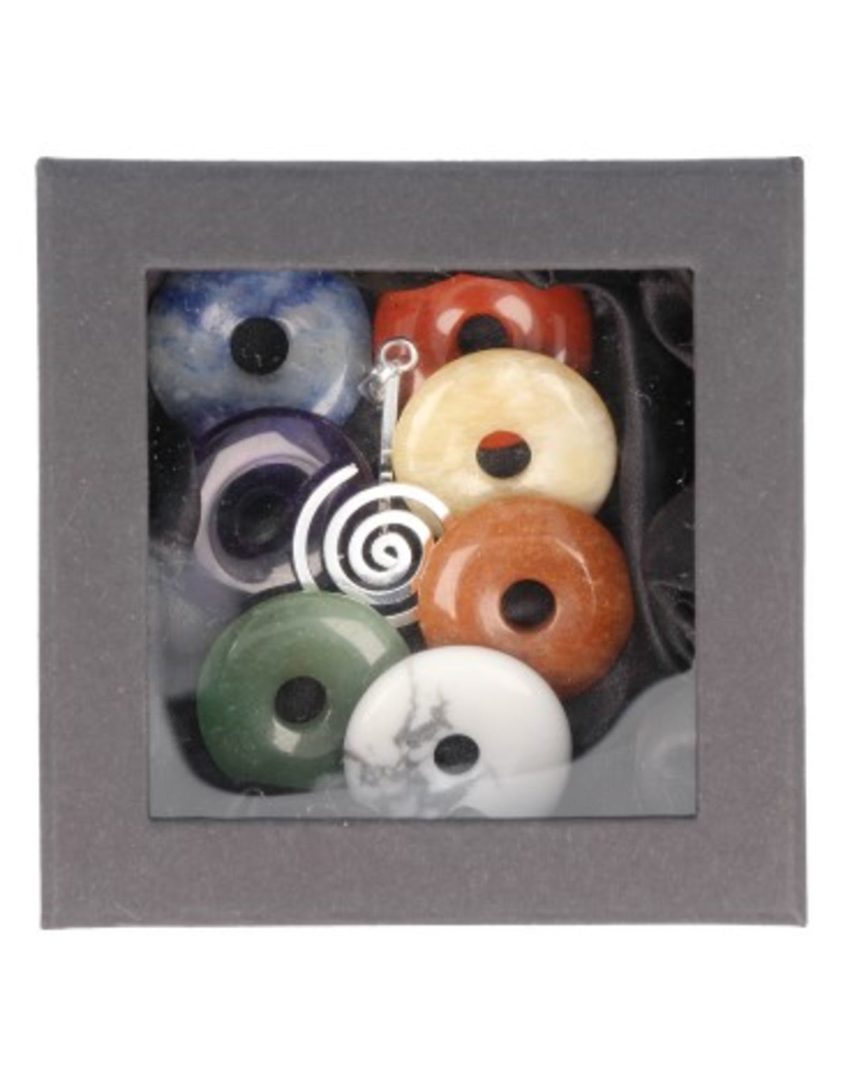 Chakra donut set, 7 stenar i chakrans färger, 30 mm