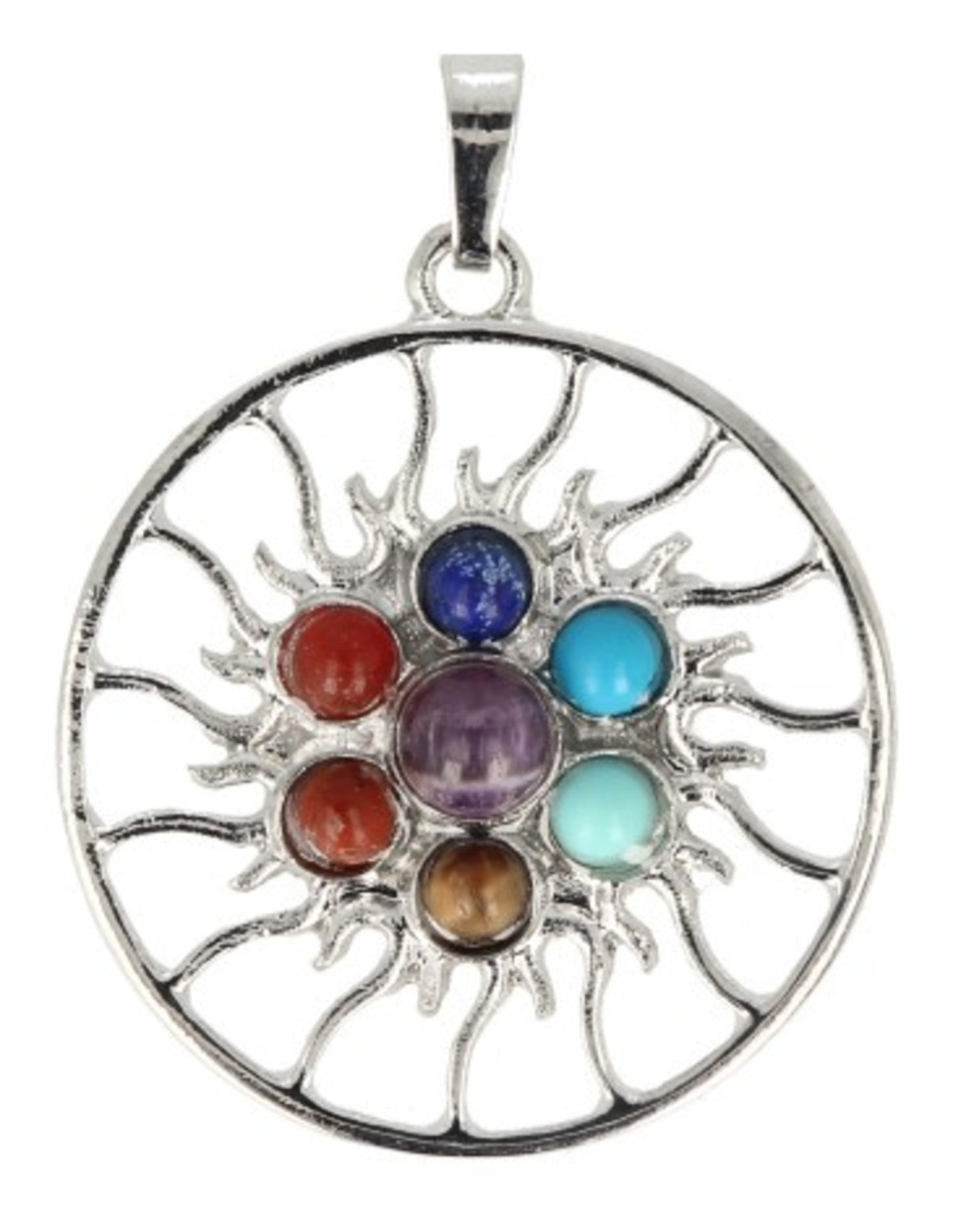 Chakra hänge sol med äkta och syntetiska stenar, 31 mm