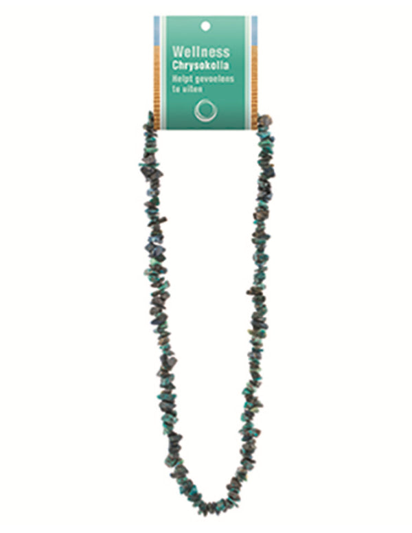 Krysokolla halsband med splitstenar och kort, 45 cm, ca 50 g