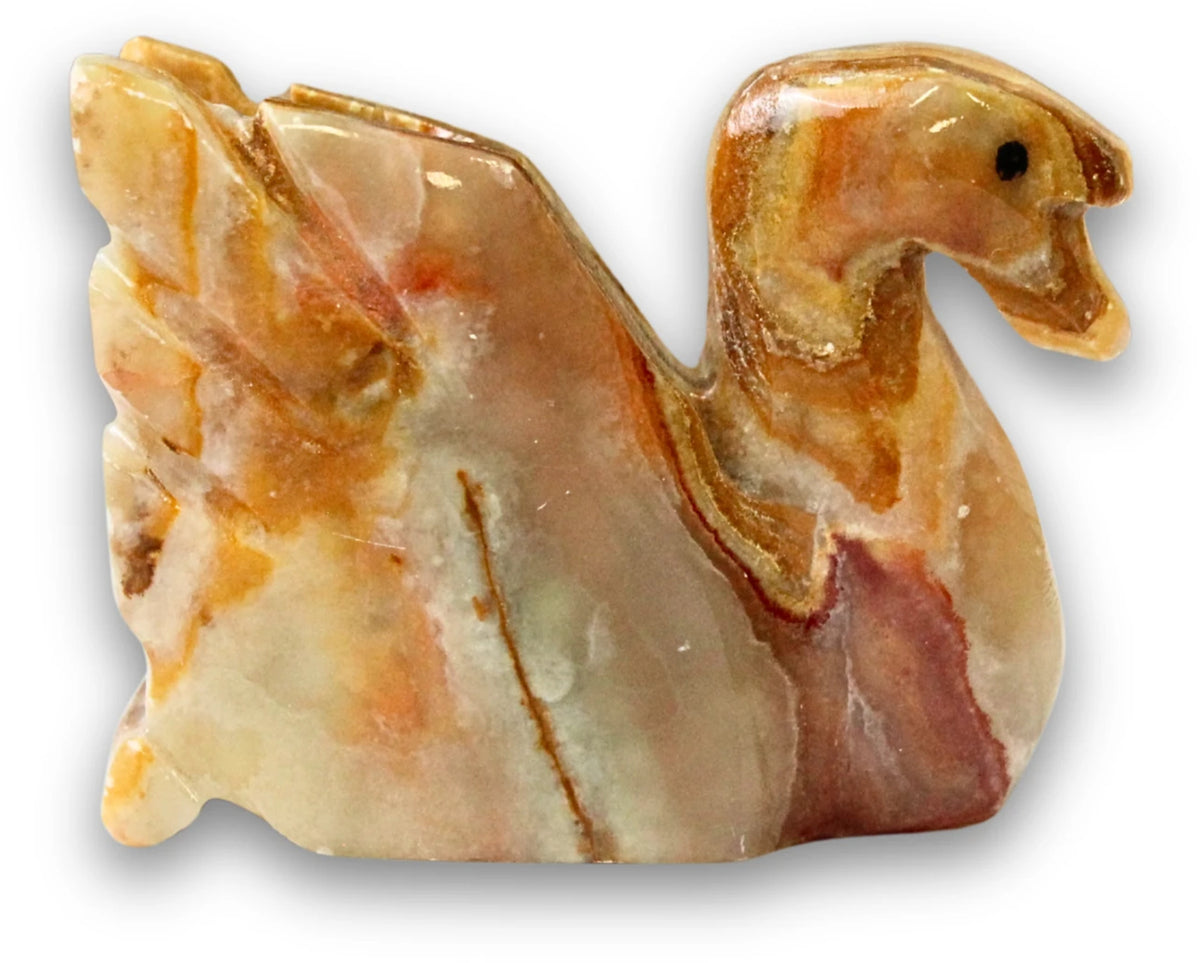 Aragonit svan, djurfigur i onyxmarmor, 5 cm