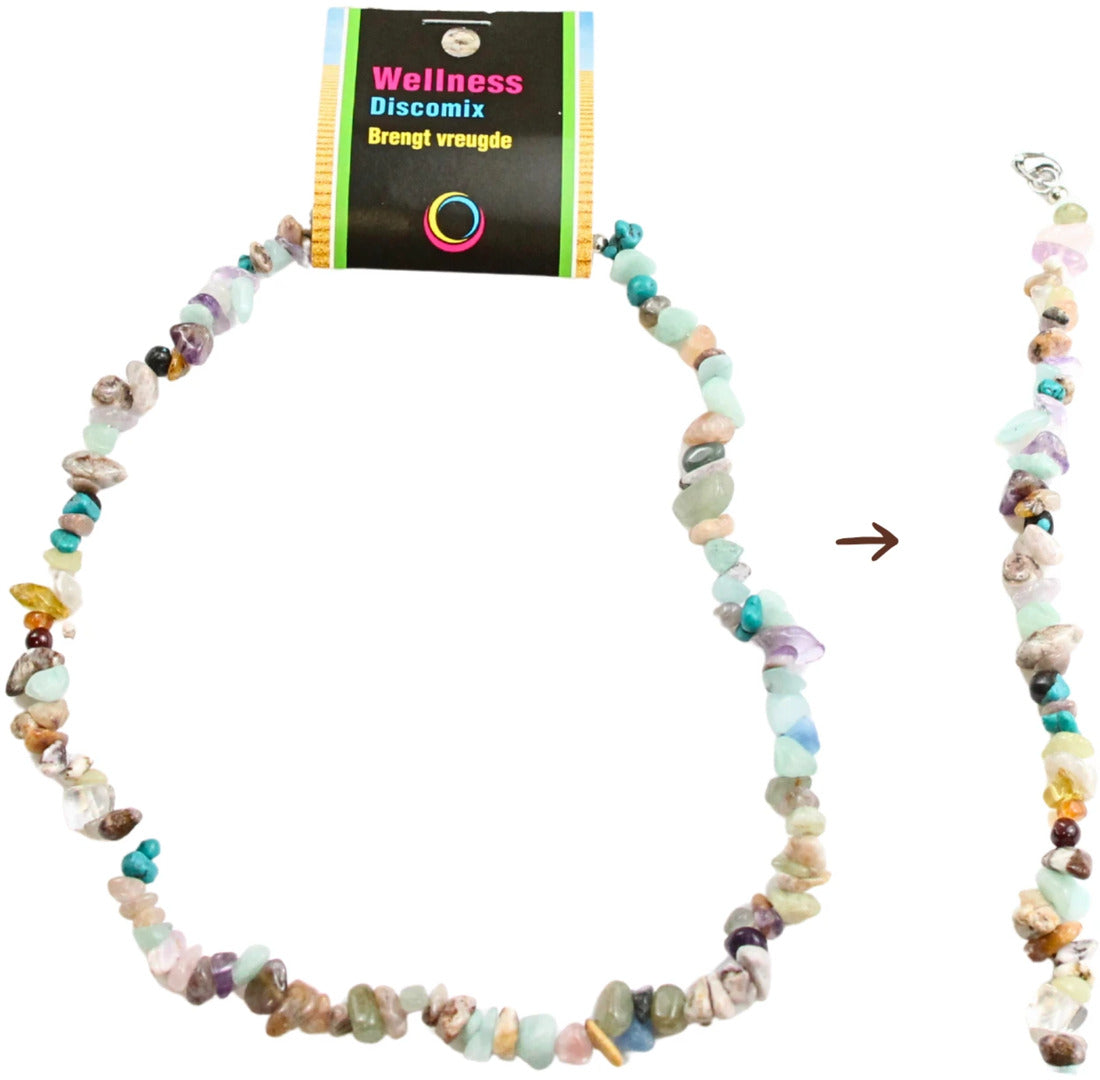 Halsband med blandade stenar, discomix, 45 cm, På kort