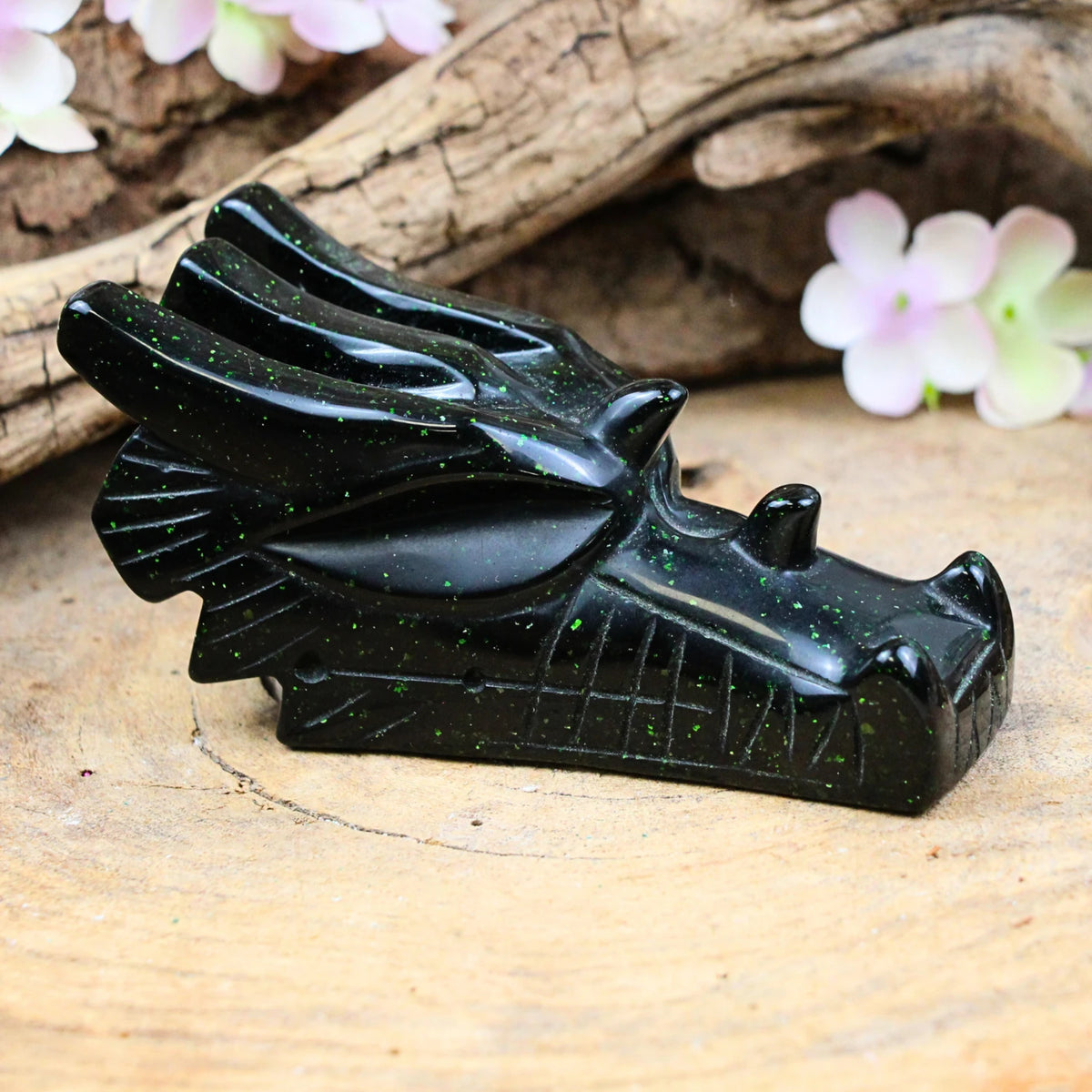 Grünfluss drakskalle (syntetiskt glas), 12,5 cm, nr 168