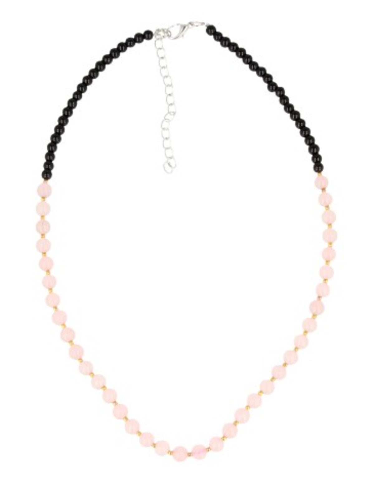 Rosenkvarts halsband med svarta glaspärlor, 45 cm