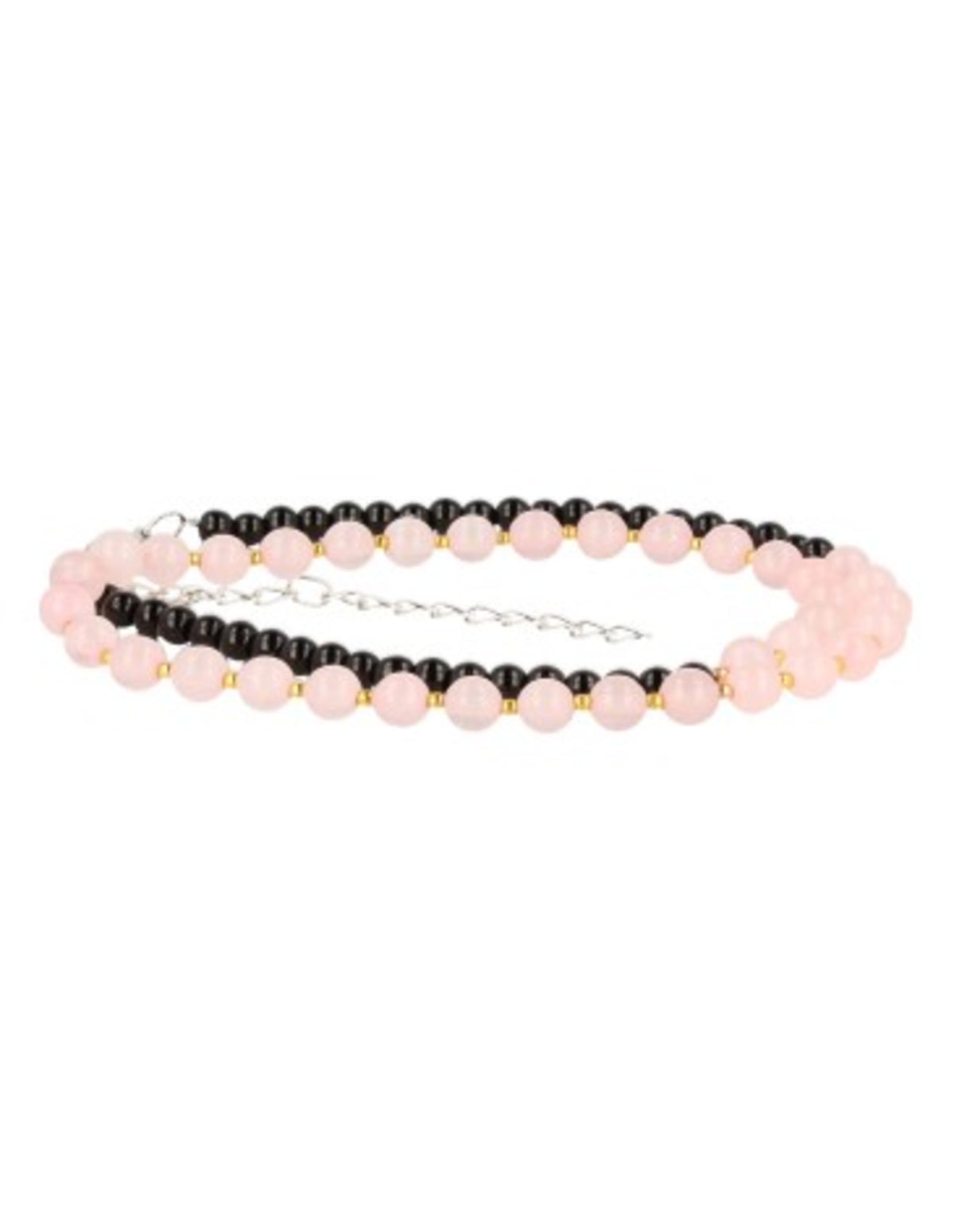 Rosenkvarts halsband med svarta glaspärlor, 45 cm