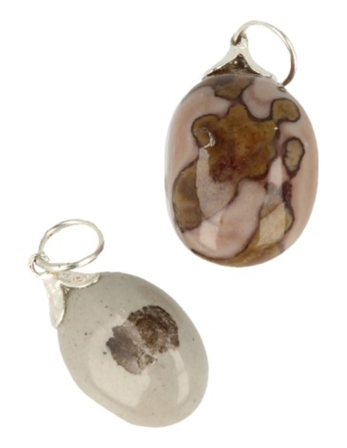 Jaspis hänge, chokladbrun, försilvrad hätta, 1,5 cm