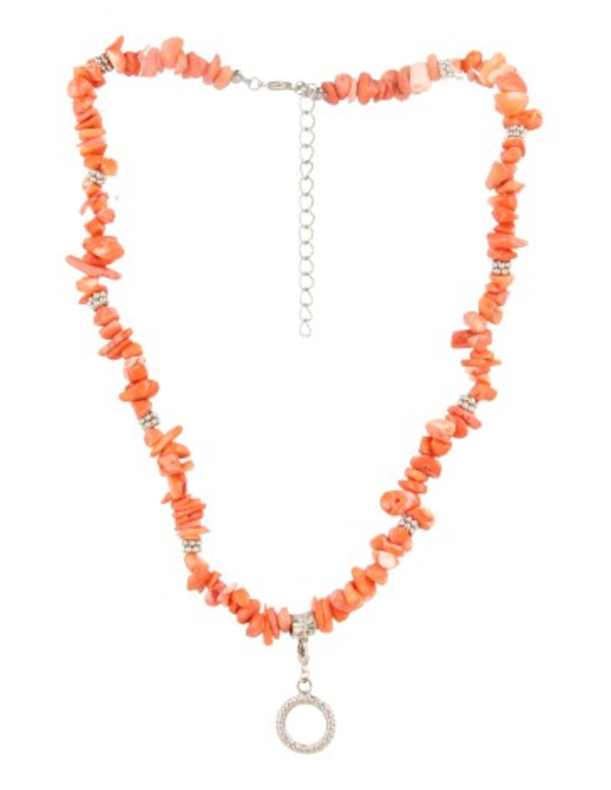 Korall halsband (imitation), ljus, med rund berlock, 45 cm