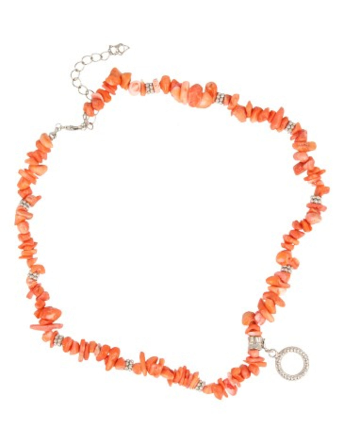 Korall halsband (imitation), ljus, med rund berlock, 45 cm