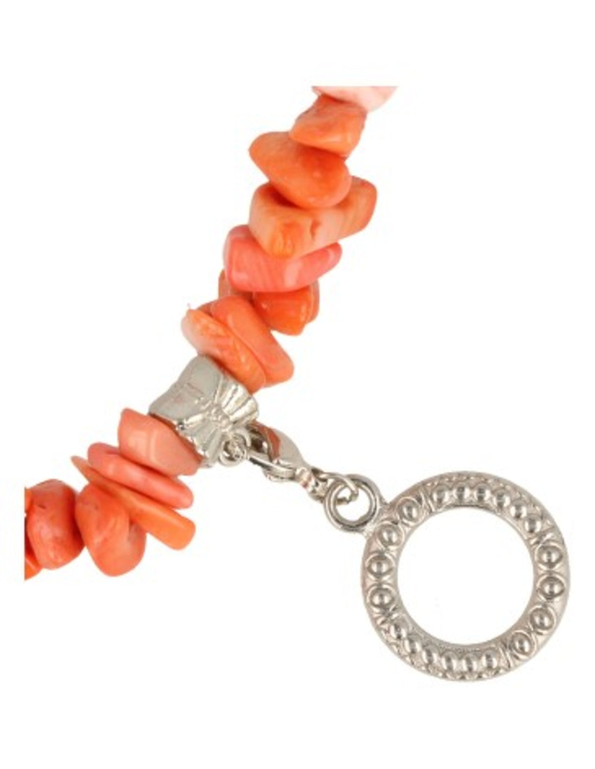 Korall halsband (imitation), ljus, med rund berlock, 45 cm
