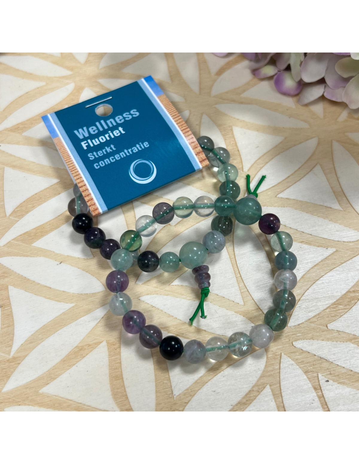 Fluorit powerbead armband, regnbåge, 8 mm, 18 cm