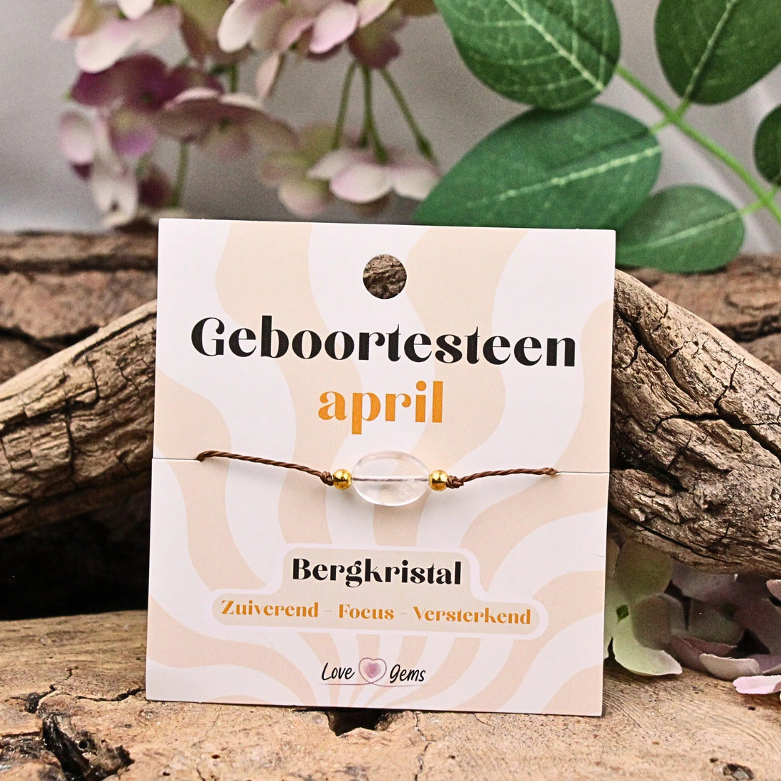 Bergkristall armband, födelsesten april, justerbart