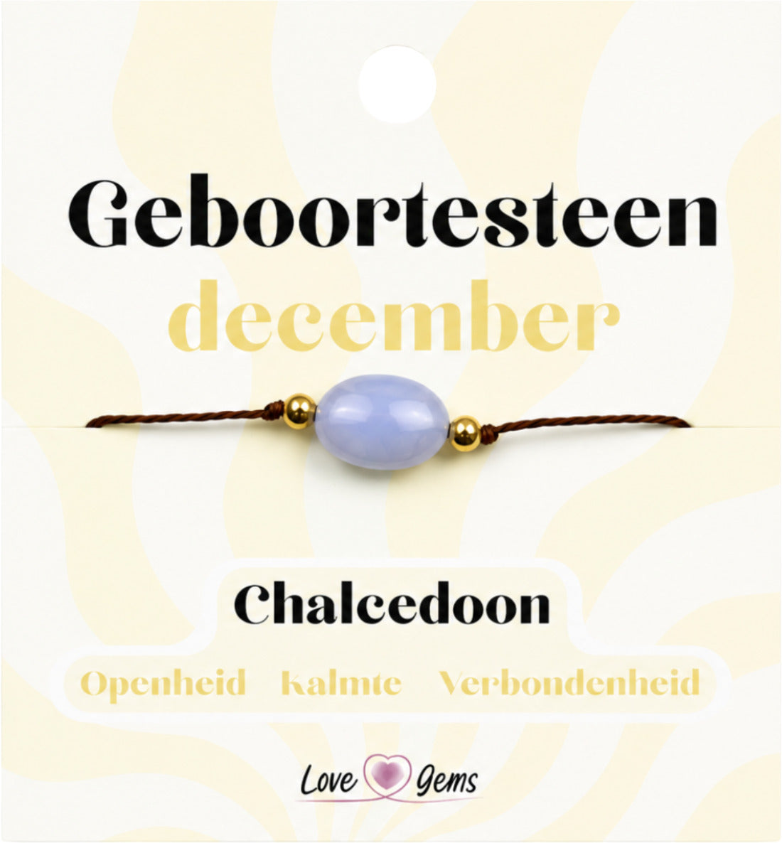 Kalcedon armband för december, födelsesten, justerbart
