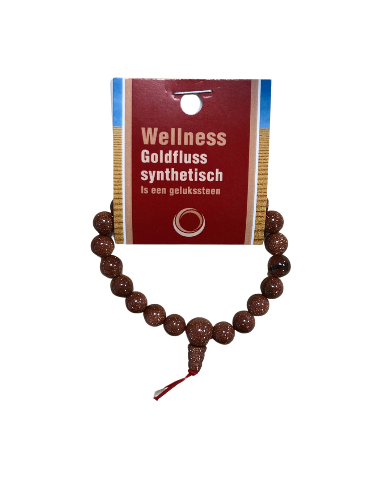 Guldsten powerbead armband, 8 mm, 18 cm (glas), På kort