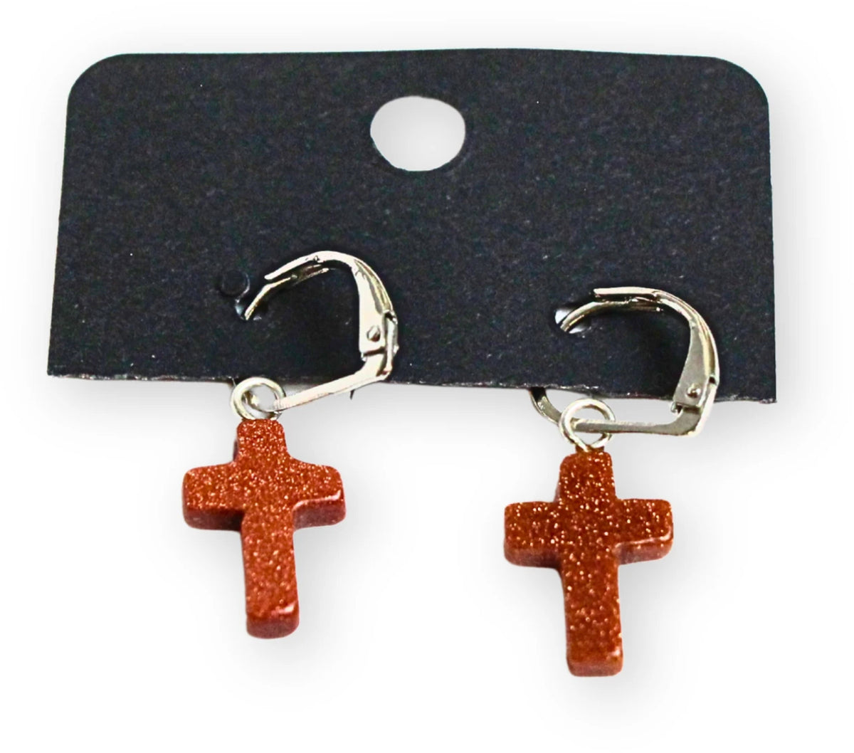 Guldsten örhängen, kors, 3 cm (glas)
