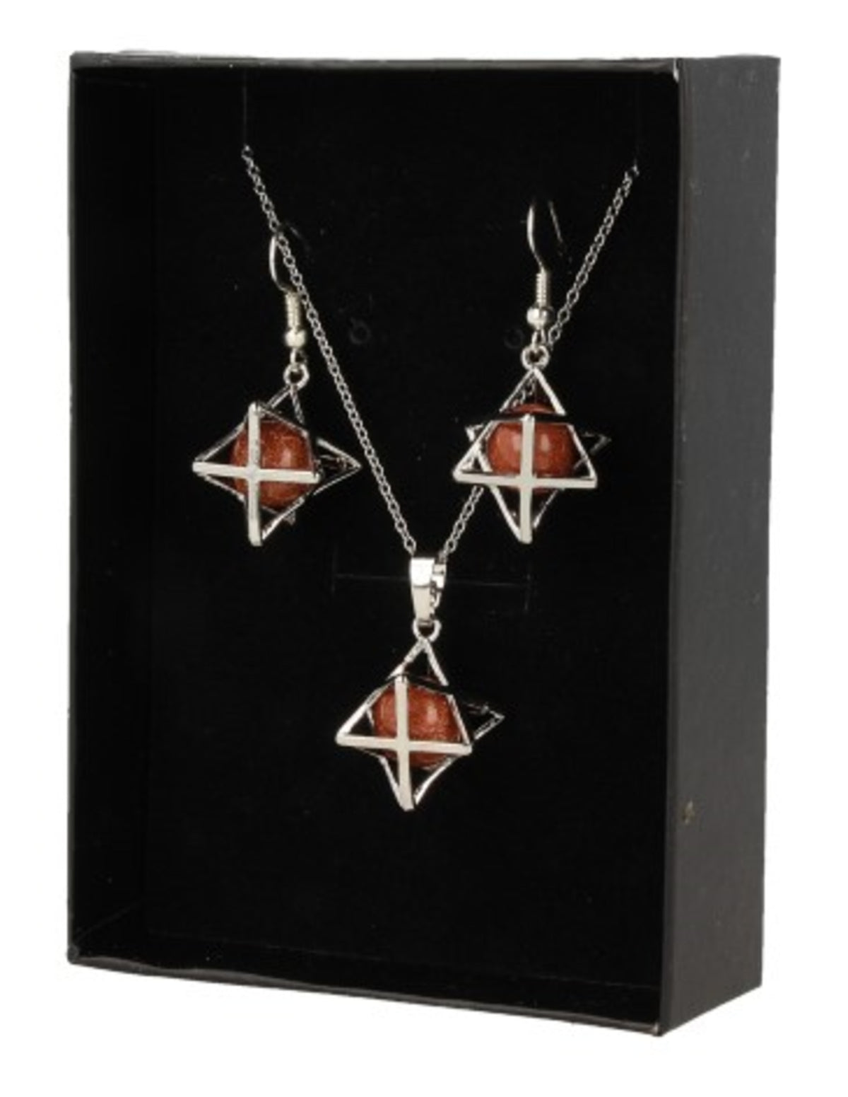Guldsten smyckesset (glas): merkabah-hänge och örhängen