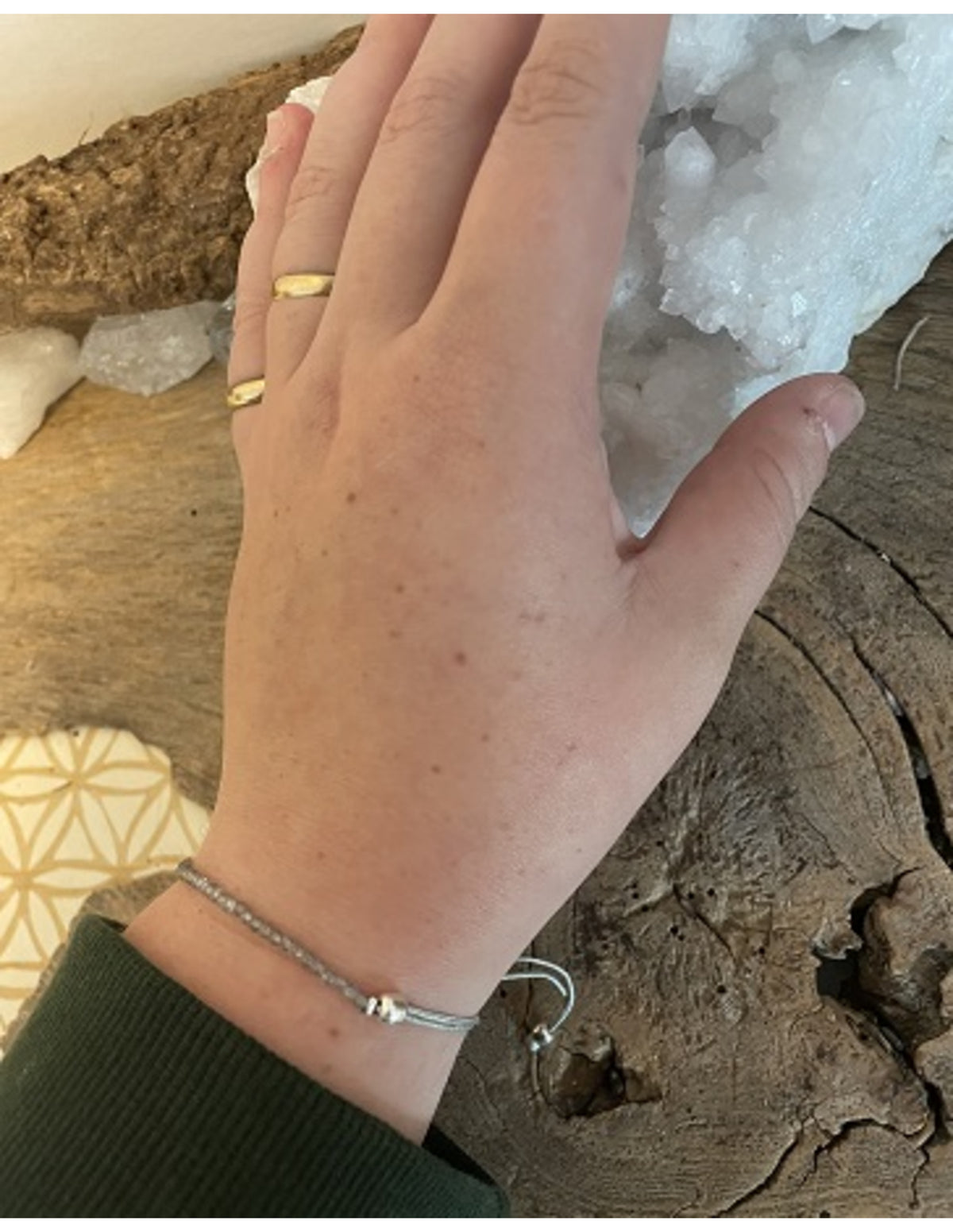 Labradorit armband med fyra pärlor, justerbar knut