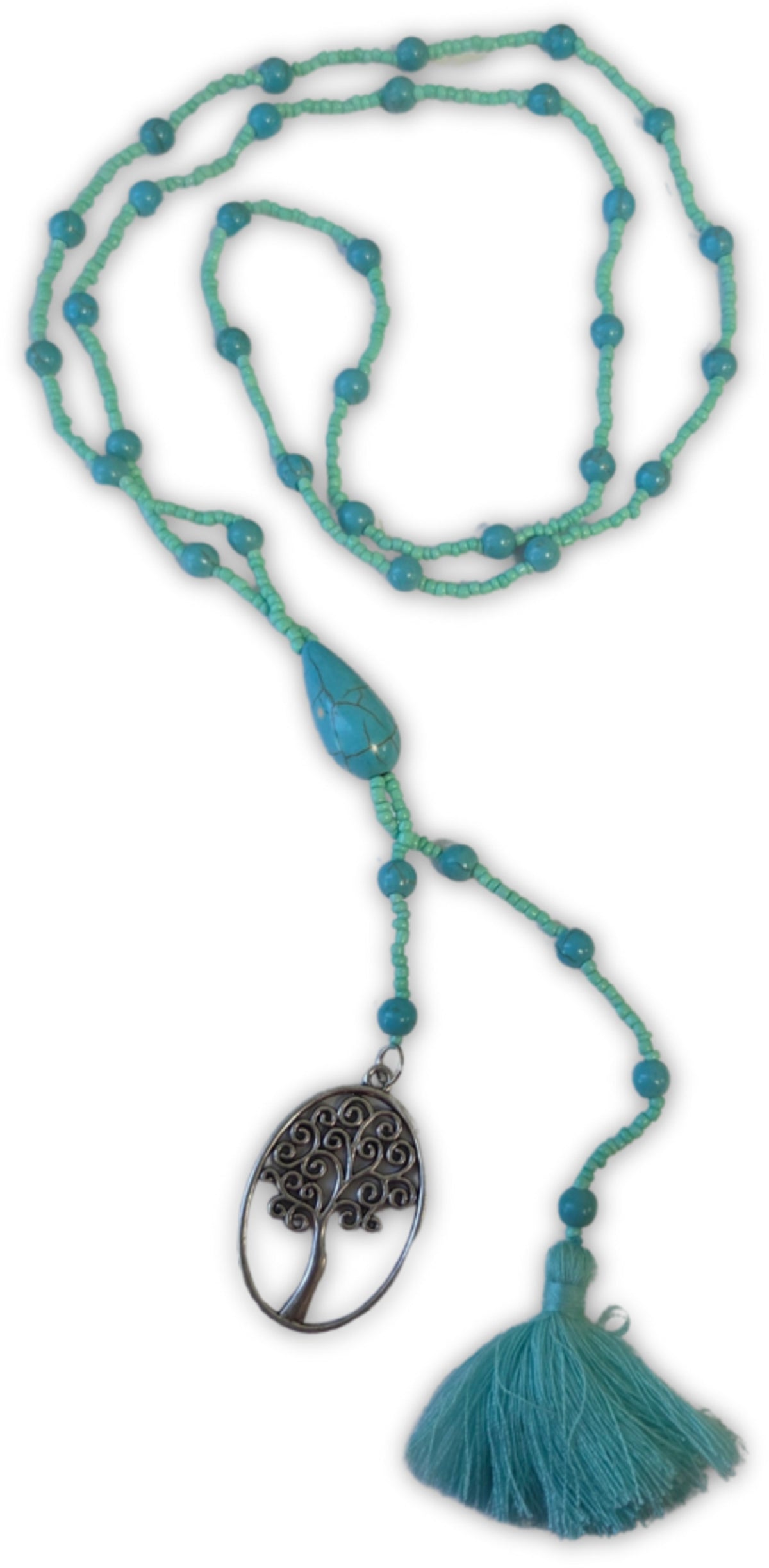 Livets träd halsband, Ibiza-stil, turkos, 55 cm, nr 1