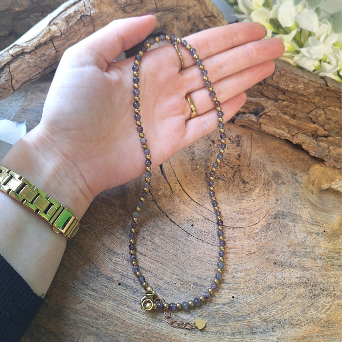 Ametist halsband Ibiza Love, brons, 45 till 48 cm