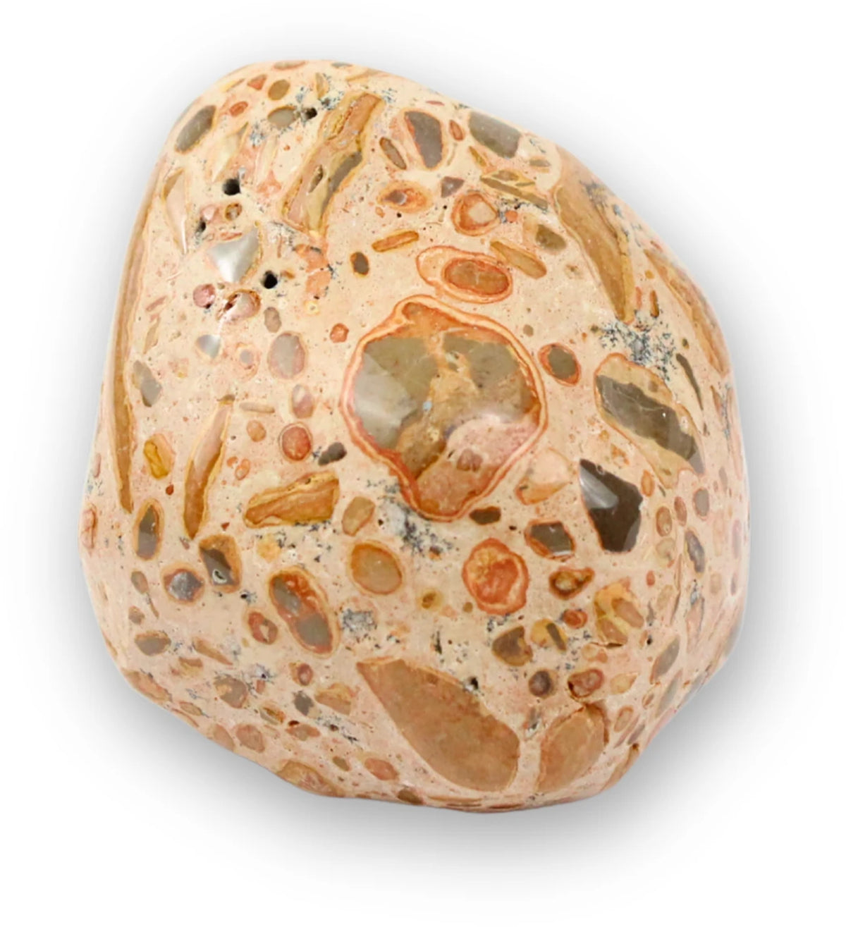 Big Bang jaspis handsten, leopardmönster, 6,6 cm, nr 03