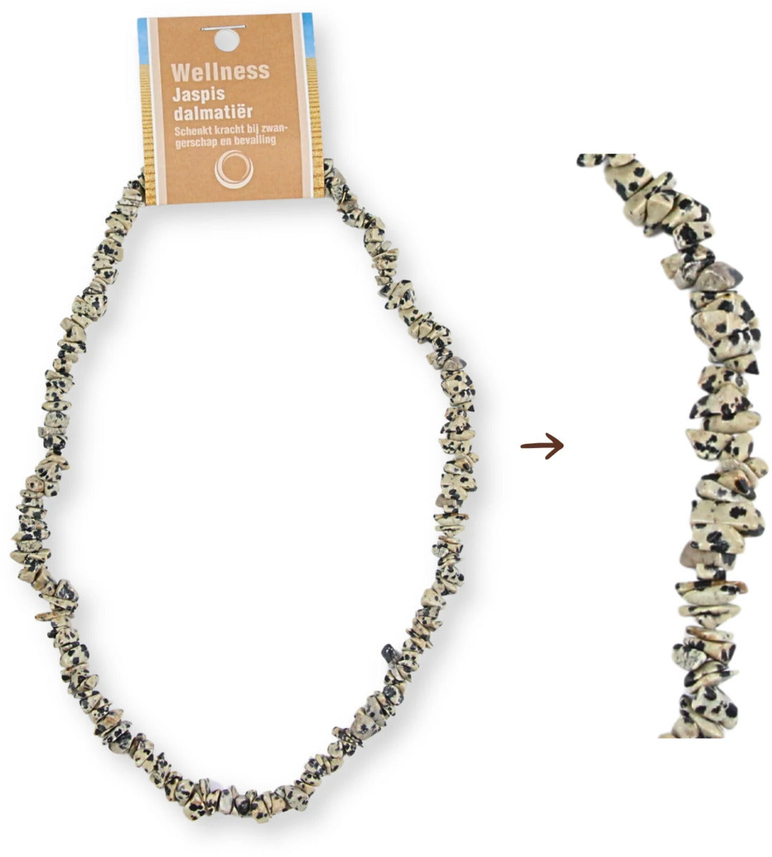 Dalmatinerjaspis halsband med splitstenar, 5 till 10 mm, På kort