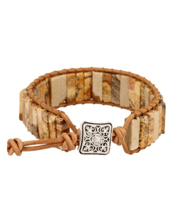 Landskapsjaspis armband i läder, gipsystil, 20, 22 eller 25 cm