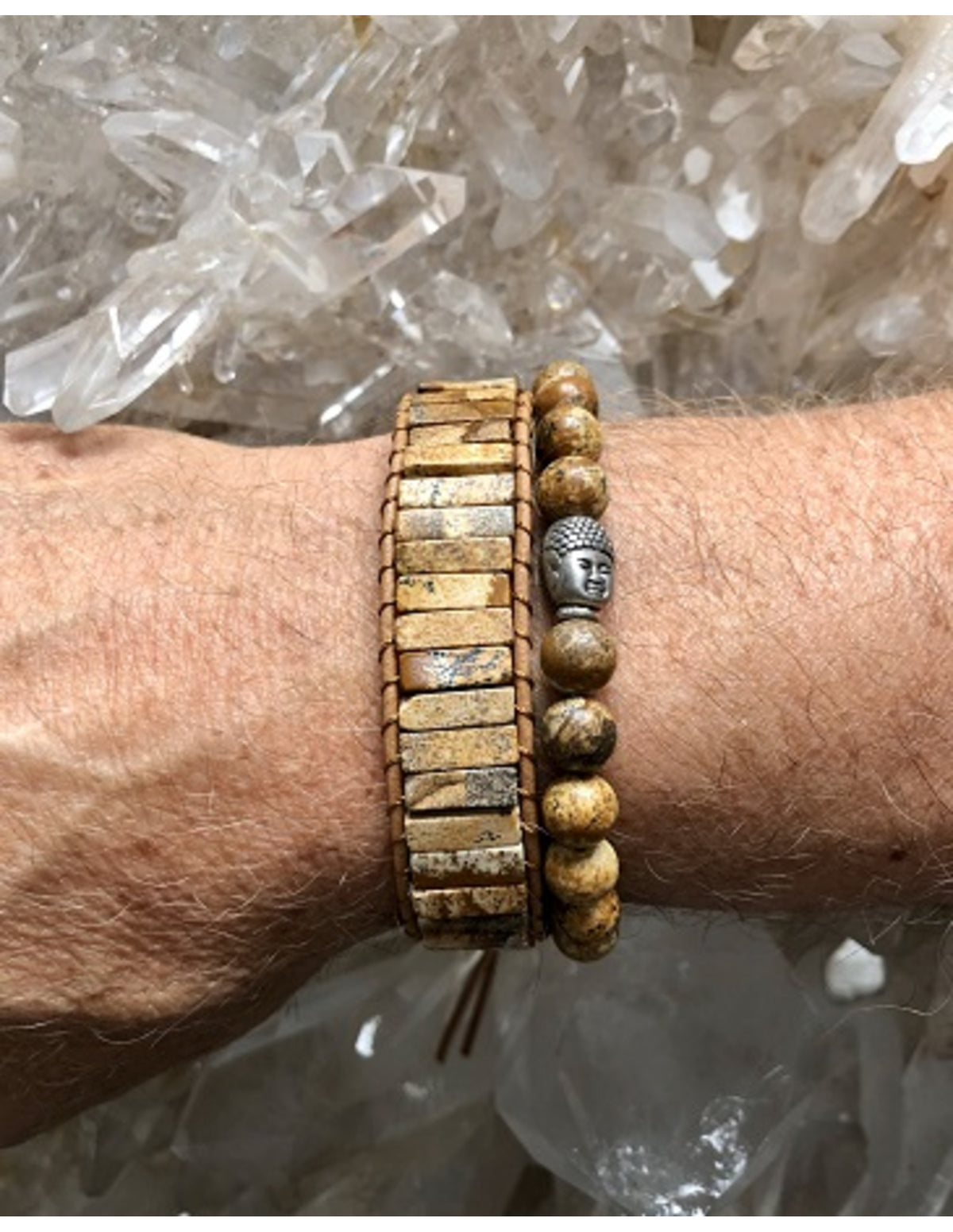 Landskapsjaspis armband i läder, gipsystil, 20, 22 eller 25 cm