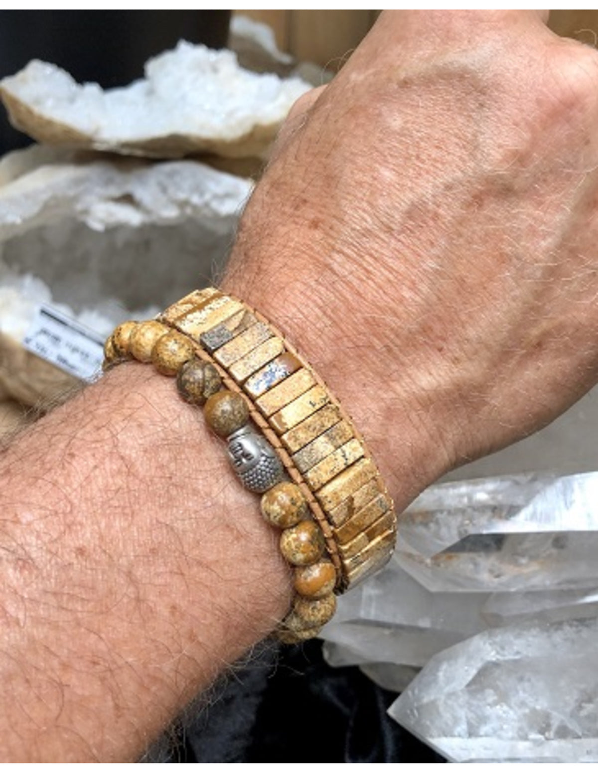 Landskapsjaspis armband i läder, gipsystil, 20, 22 eller 25 cm