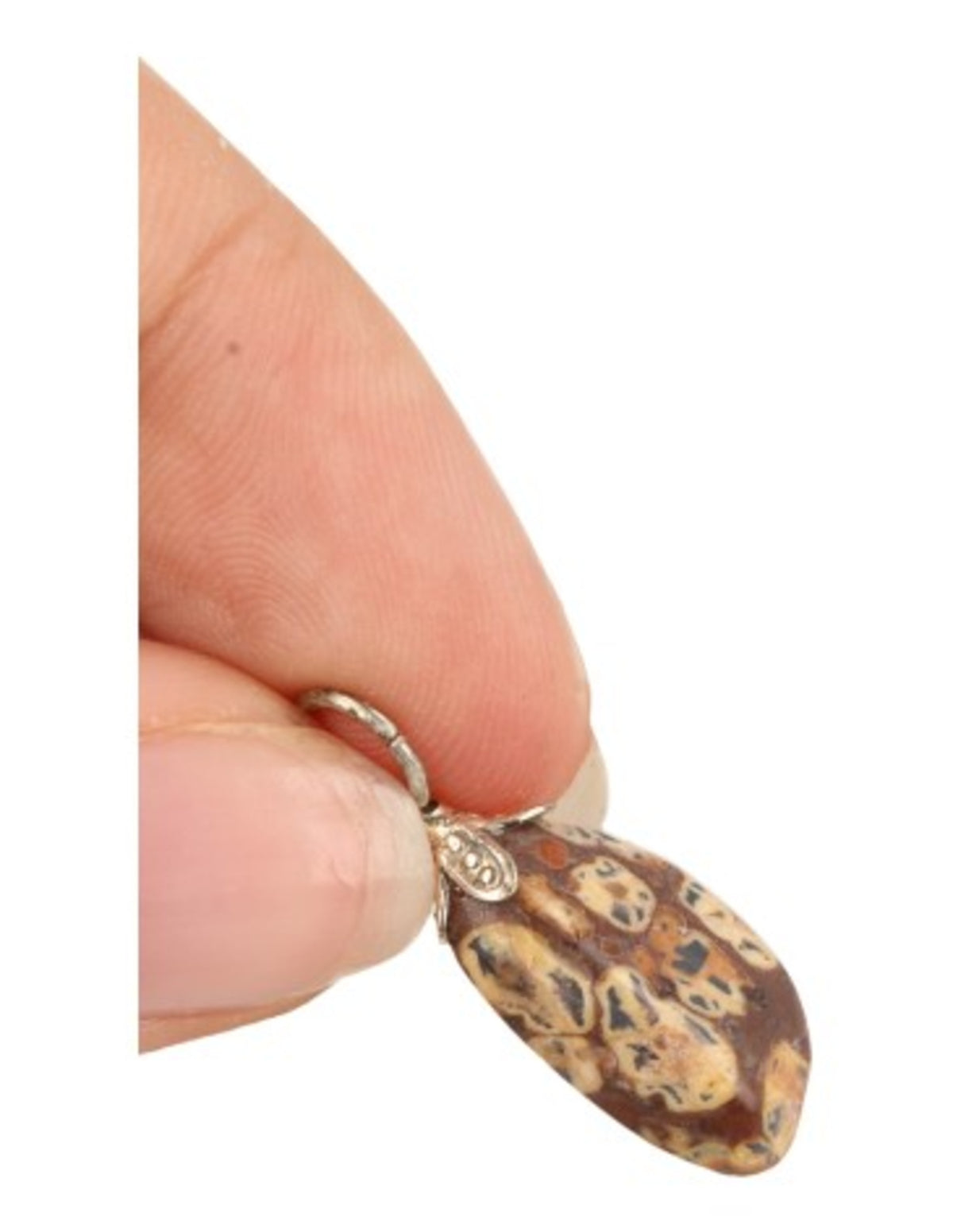 Leopardjaspis hänge, 1 till 2 cm, försilvrad hätta