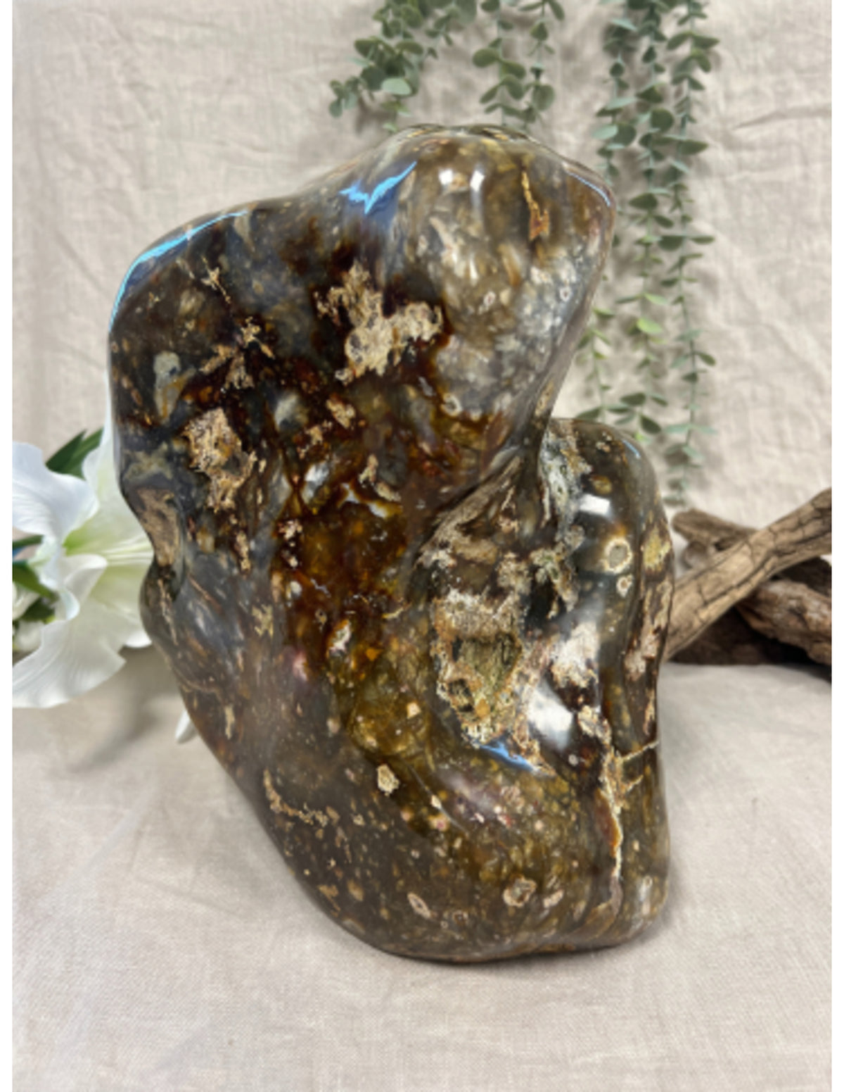 Regnskogsjaspis skulptur, 27 x 23 cm, 12,2 kg, nr 04