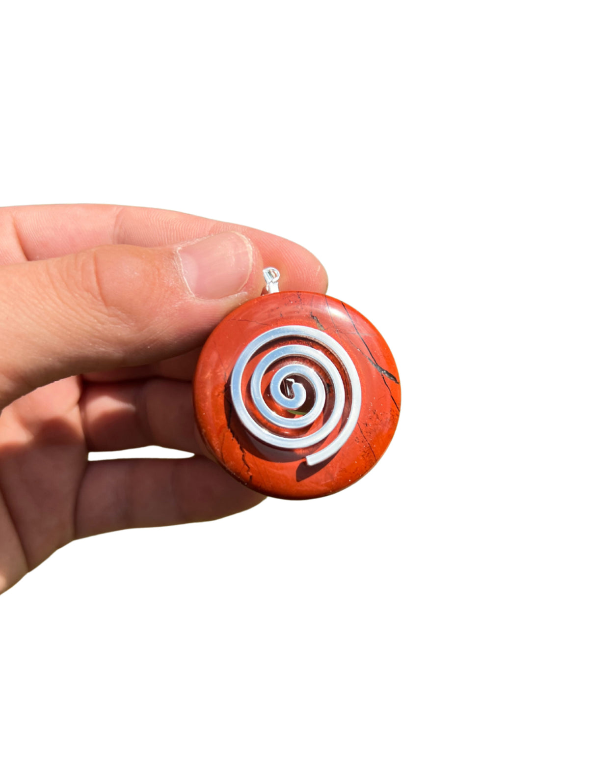 Röd jaspis donut med livets spiral, 4 cm