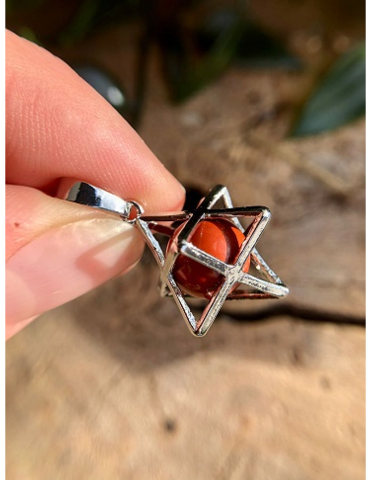 Röd jaspis hänge, Merkabah-bur med kula, 2,5 cm