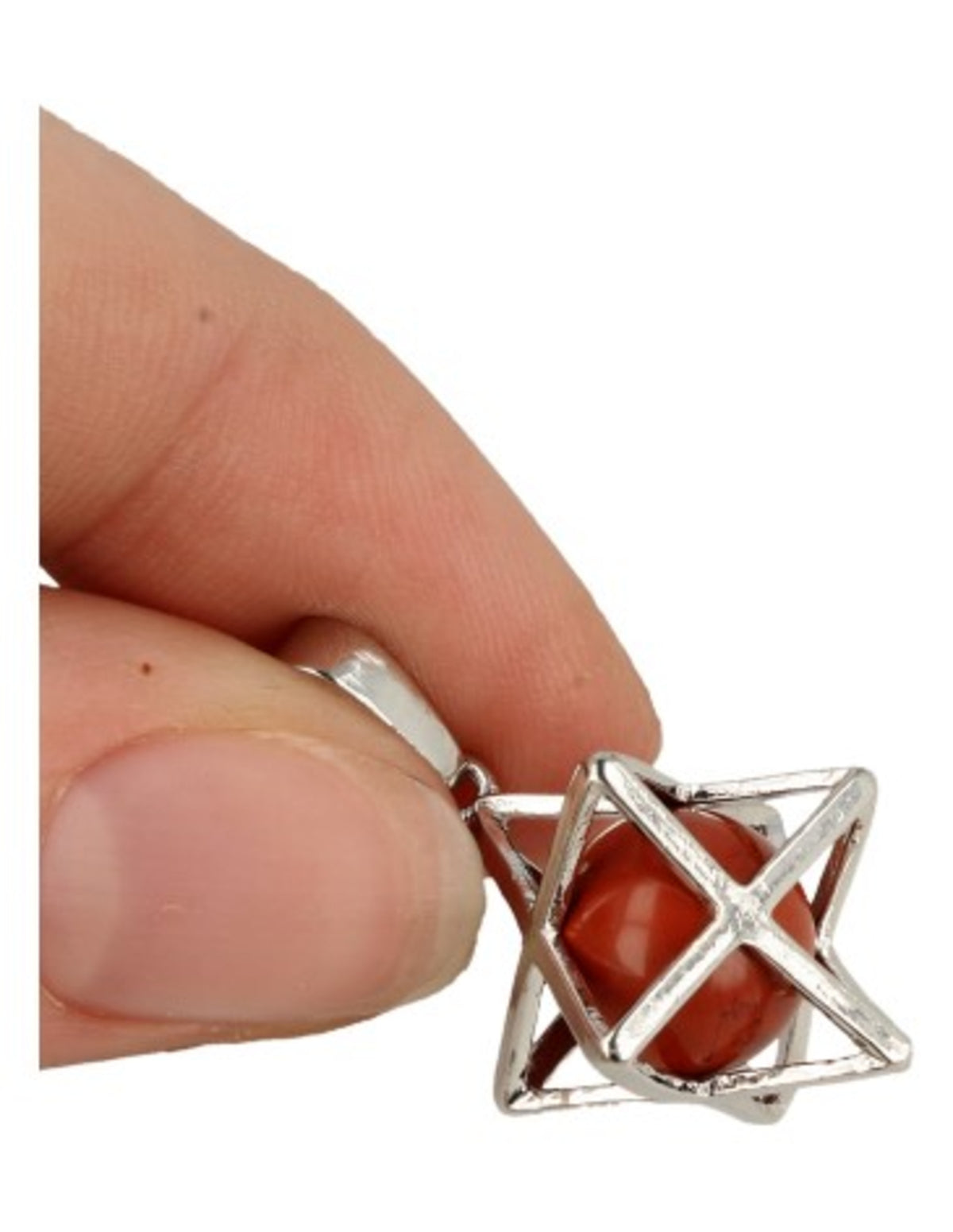 Röd jaspis hänge, Merkabah-bur med kula, 2,5 cm