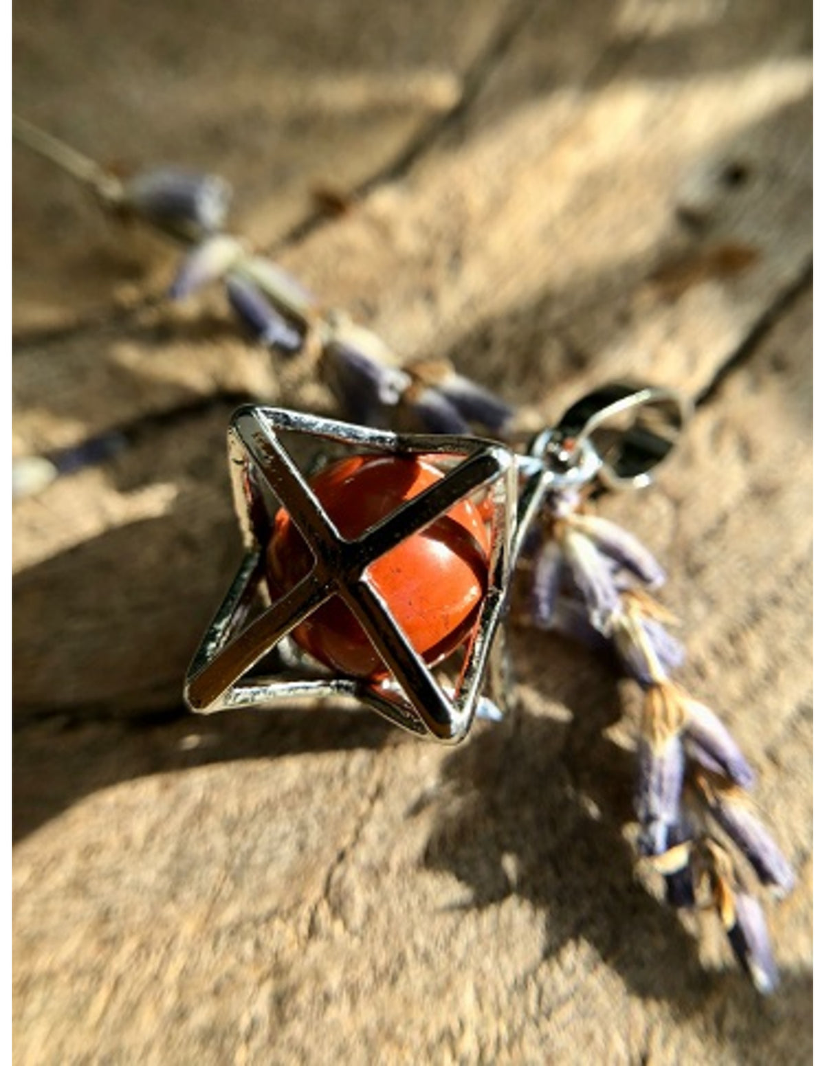 Röd jaspis hänge, Merkabah-bur med kula, 2,5 cm