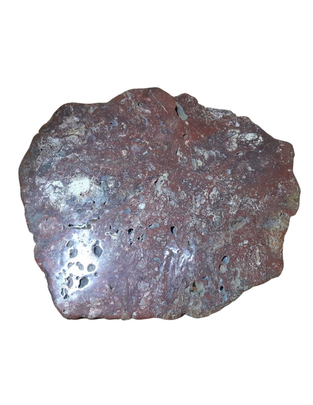 Röd jaspis skiva, halvpolerad, 63 x 53 cm, nr 2 (30,7 kg)