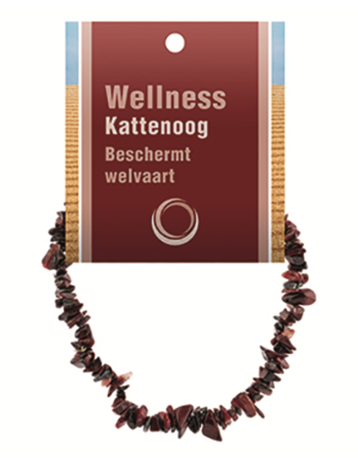 Röd tigeröga armband (kattöga), splitstenar 5 till 10 mm, På kort
