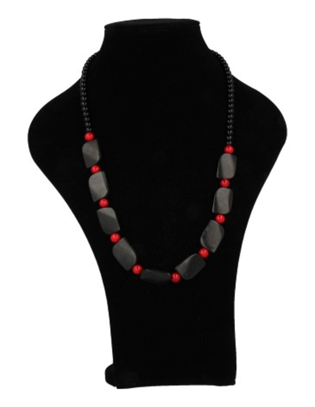Onyx halsband med korall (imitation), 33 till 37 cm