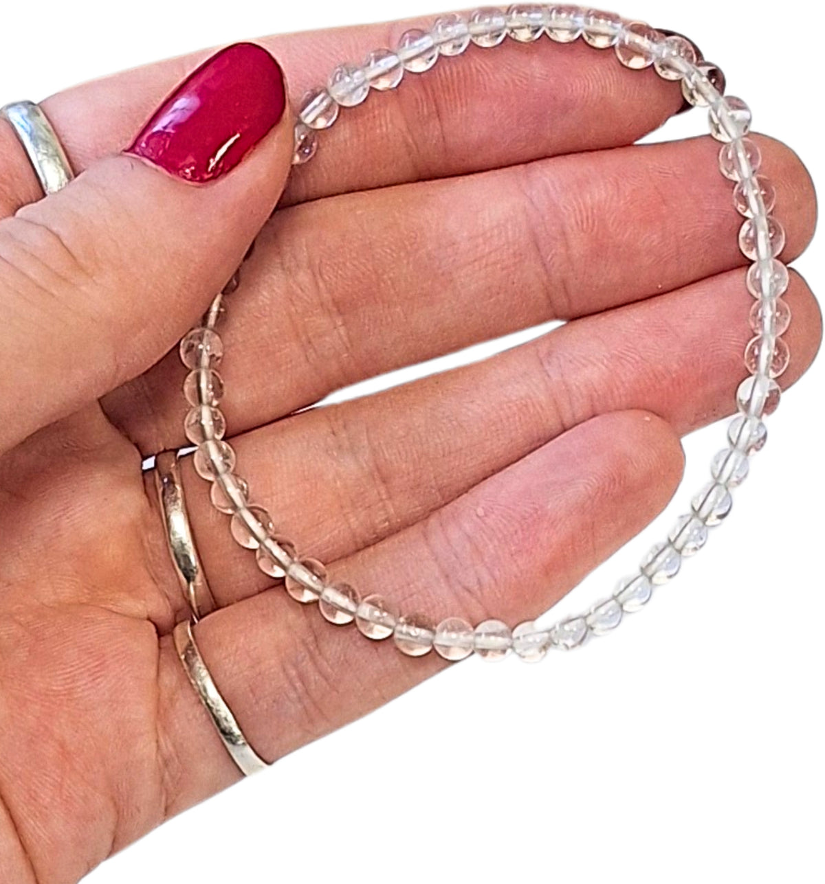 Bergkristall armband, 4 mm pärlor, 18 cm