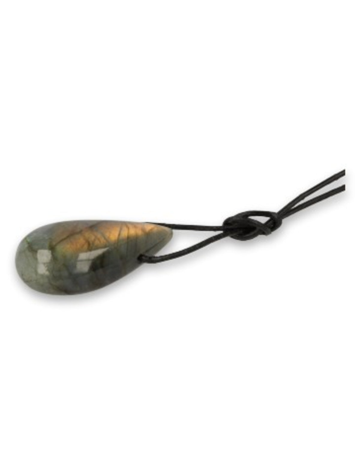 Labradorit hänge i droppform, AA-kvalitet, 3 till 4 cm, läderband