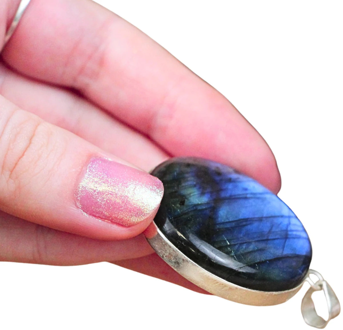 Labradorit hänge i silver, rund, 3,5 cm, nr 04 (23 g)