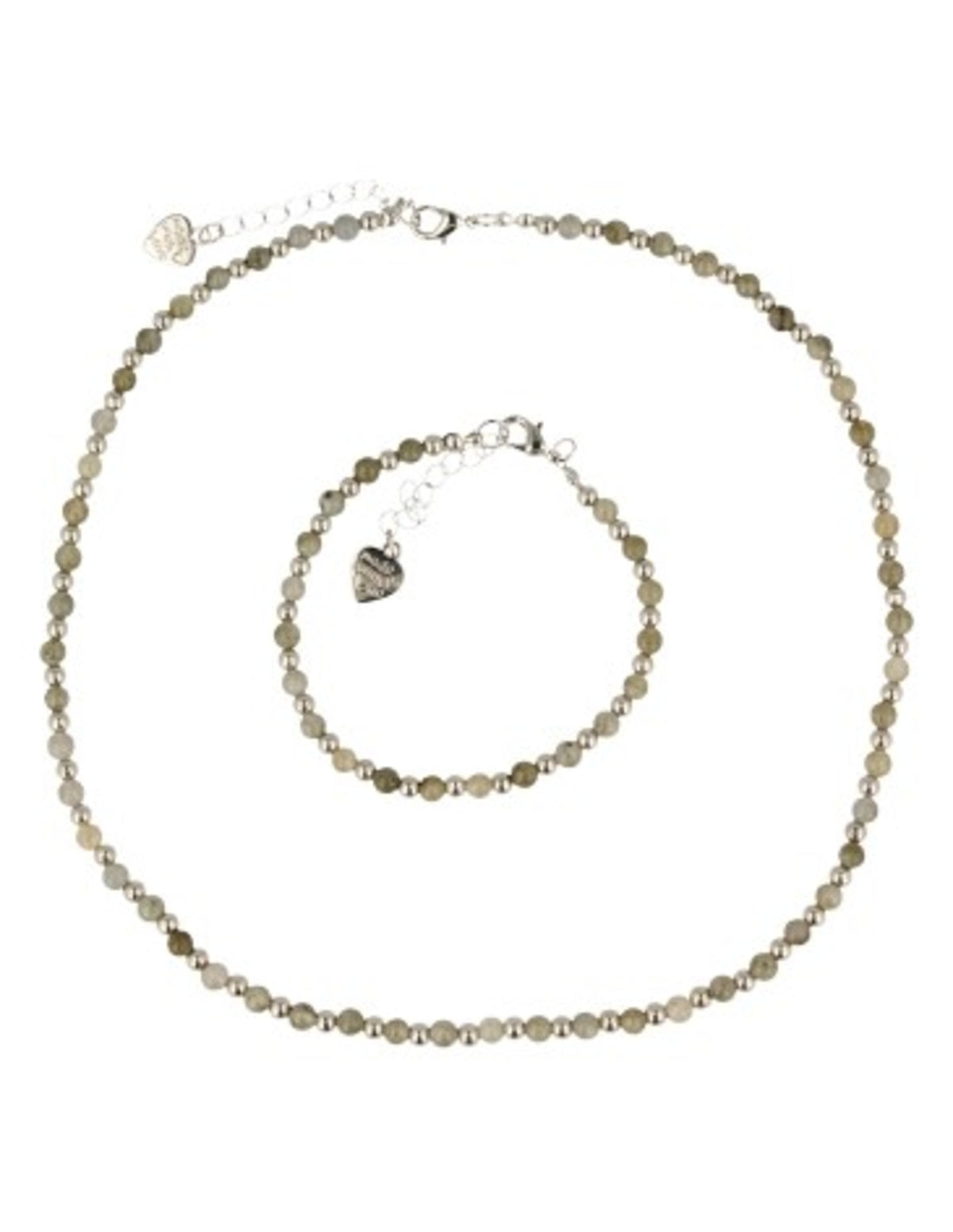 Labradorit halsband med silverfärgade mellanpärlor, 45 cm