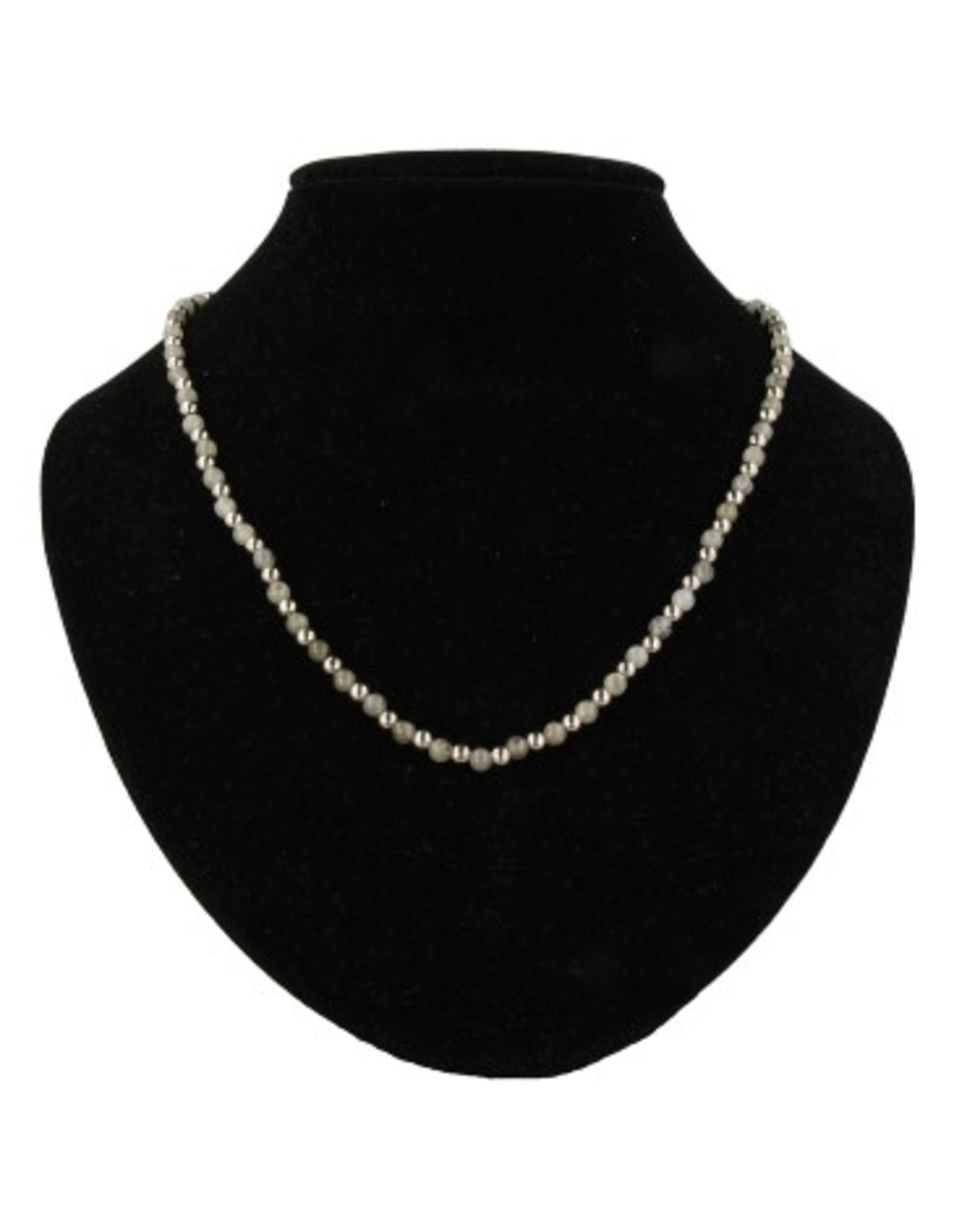 Labradorit halsband med silverfärgade mellanpärlor, 45 cm