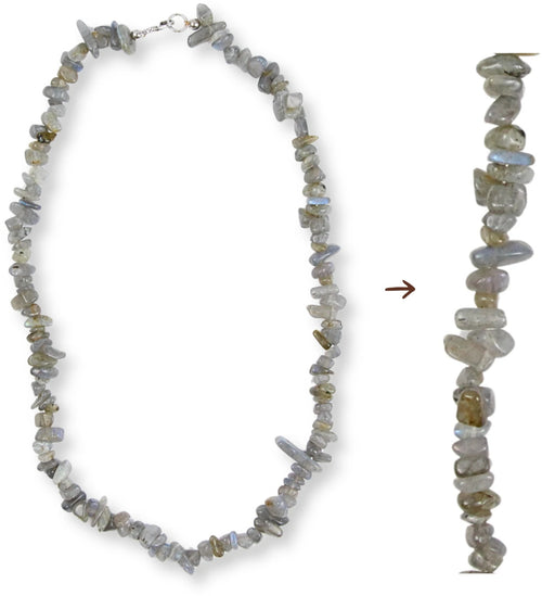 Labradorit halsband med splitstenar, 5 till 10 mm