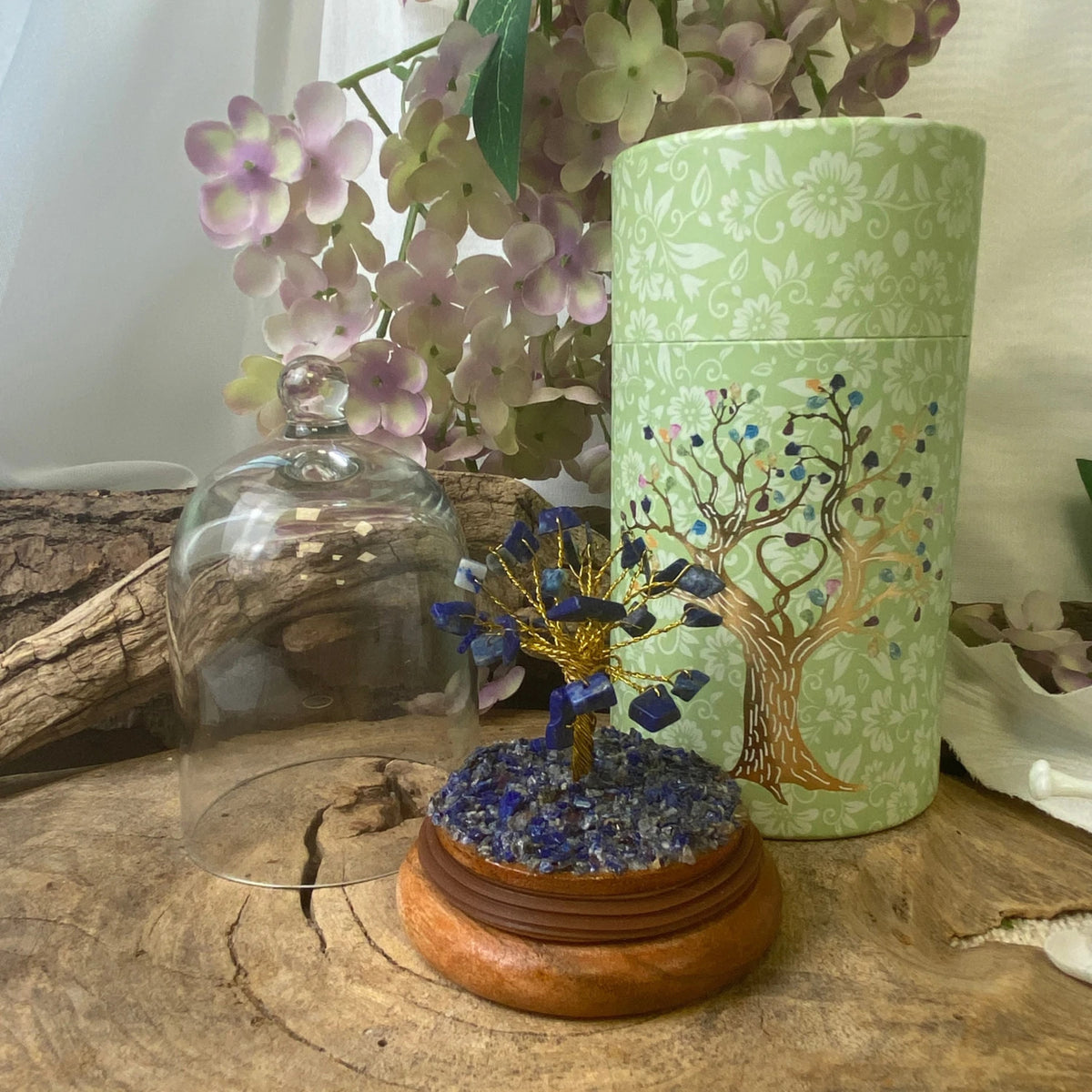 Lapis lazuli träd under glaskupa, 12,6 cm