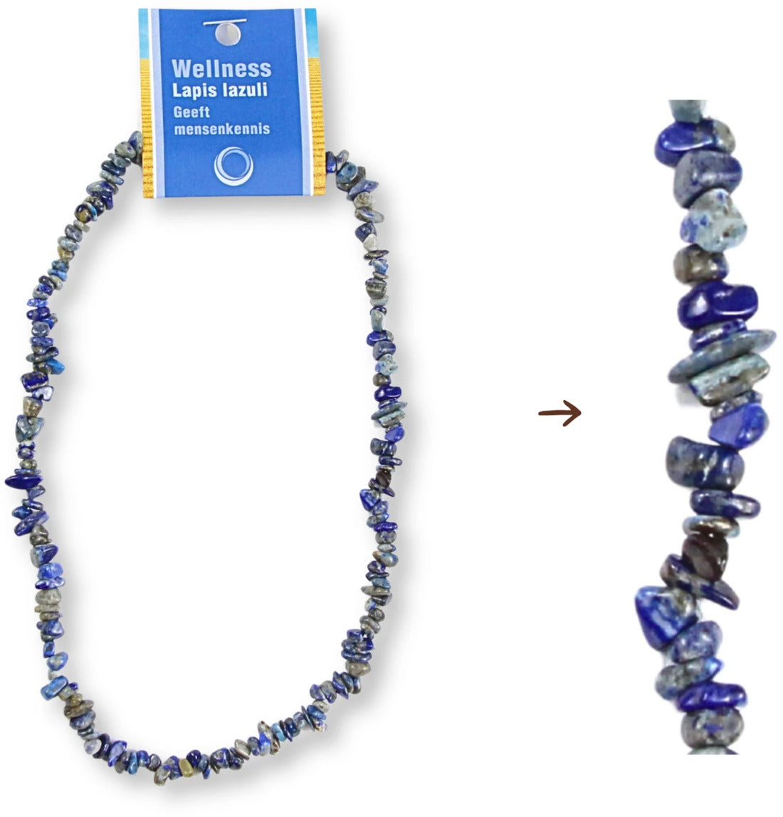 Lapis lazuli halsband med splitstenar, 5 till 10 mm, På kort