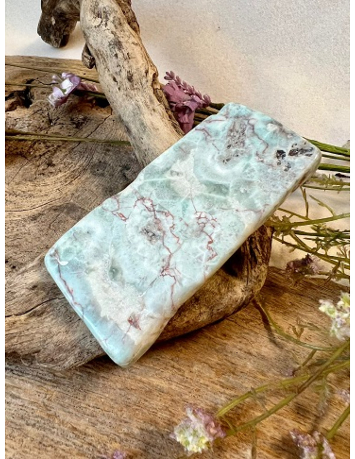 Larimar skiva, polerad, 10 x 5 x 1,2 cm, nr 1