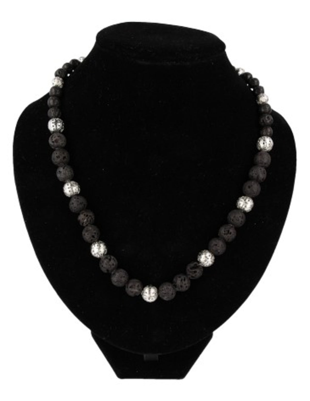 Lavasten halsband med växande pärlor, 6 till 10 mm, 49 cm