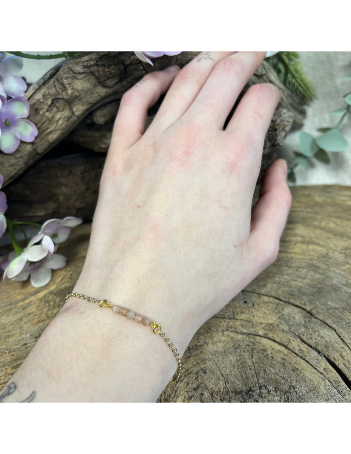 Orange månsten armband, fasettslipat, justerbart