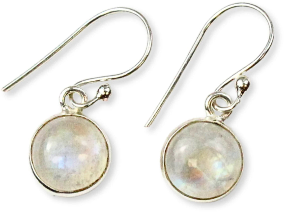 Regnbågsmånsten örhängen i 925 silver, runda, 16 mm